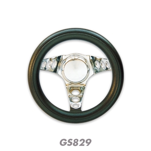 8-1/2 inch Round Hole 3-Spoke Steering Wheel - Black