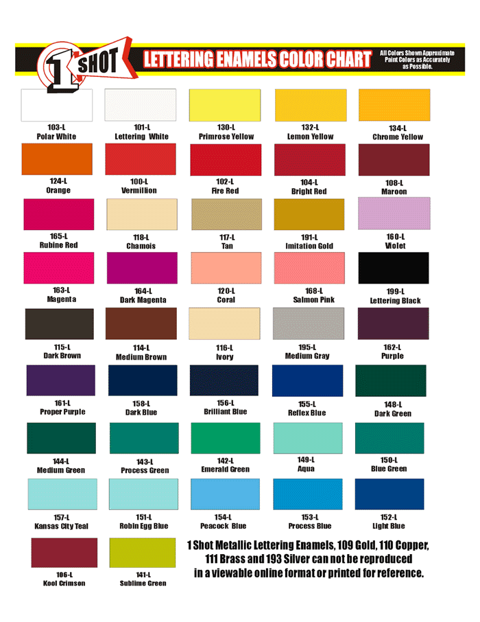 One Shot Enamel Colour Chart