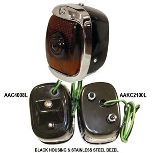 Old School Tail Light Assembly (Black Housing/Stainless Steel Bezel)