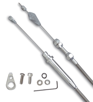 Chrome Steel Spoon Gas Pedal With Black Throttle Cable & Bracket Kit - Hot Rod