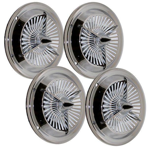 5" on 5" Spider Steel Chrome Hubcaps Wheel Covers w/ Lug Nut Puller Set of 4