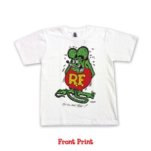 Rat Fink Color Standing Design Kids Tee in White